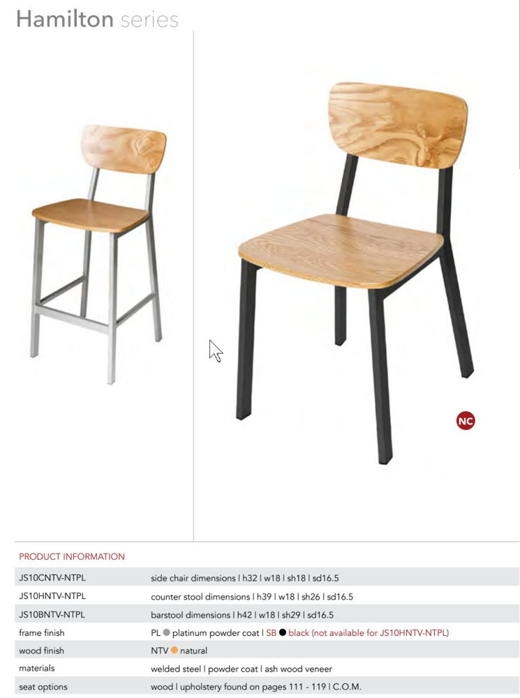 HAMILTON SIDE CHAIR AND BARSTOOL